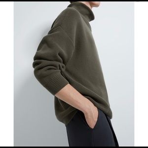 NWT Zara Textured Green Knit Turtleneck Sweater XL